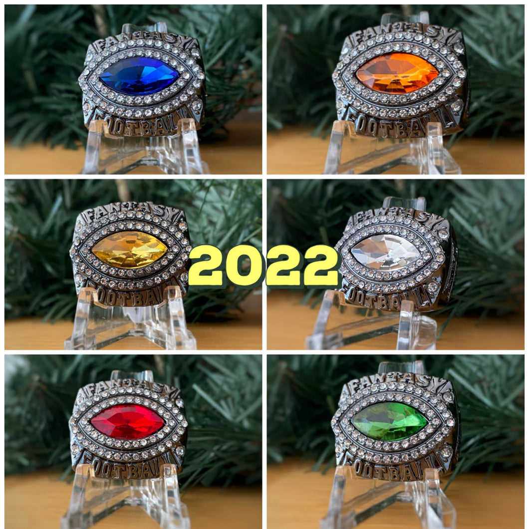 2022 Fantasy Football Championship Ring | Gunmetal tone Color Stones | with Stand