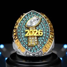2026 Fantasy Football Championship Ring Silver and Gold with Blue Stones - Premium