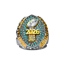 2026 Fantasy Football Championship Ring Silver and Gold with Blue Stones - Premium