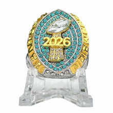 2026 Fantasy Football Championship Ring Silver and Gold with Blue Stones - Premium