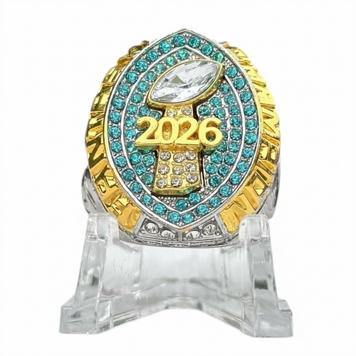 2026 Fantasy Football Championship Ring Silver and Gold with Blue Stones - Premium