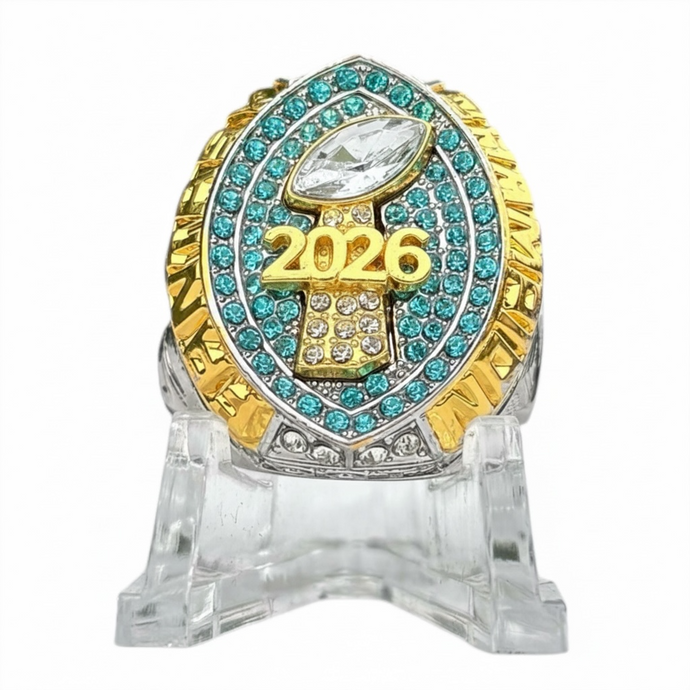 2026 Fantasy Football Championship Ring Silver and Gold with Blue Stones - Premium