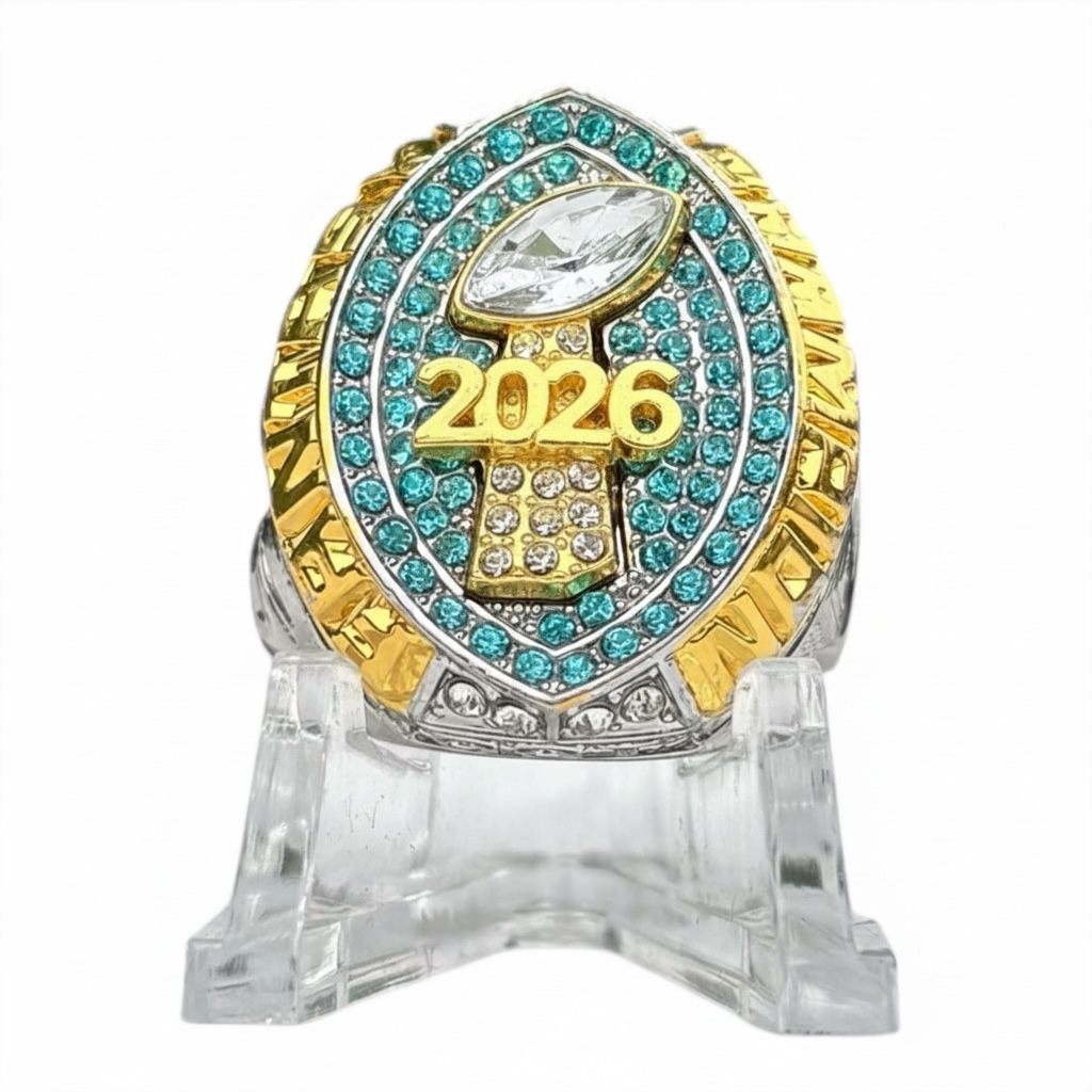 2026 Fantasy Football Championship Ring Silver and Gold with Blue Stones - Premium
