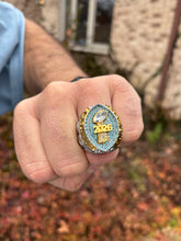 2026 Fantasy Football Championship Ring Silver and Gold with Blue Stones - Premium