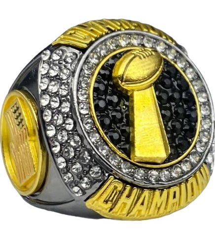 Custom order (20 football CHAMP rings + stands)