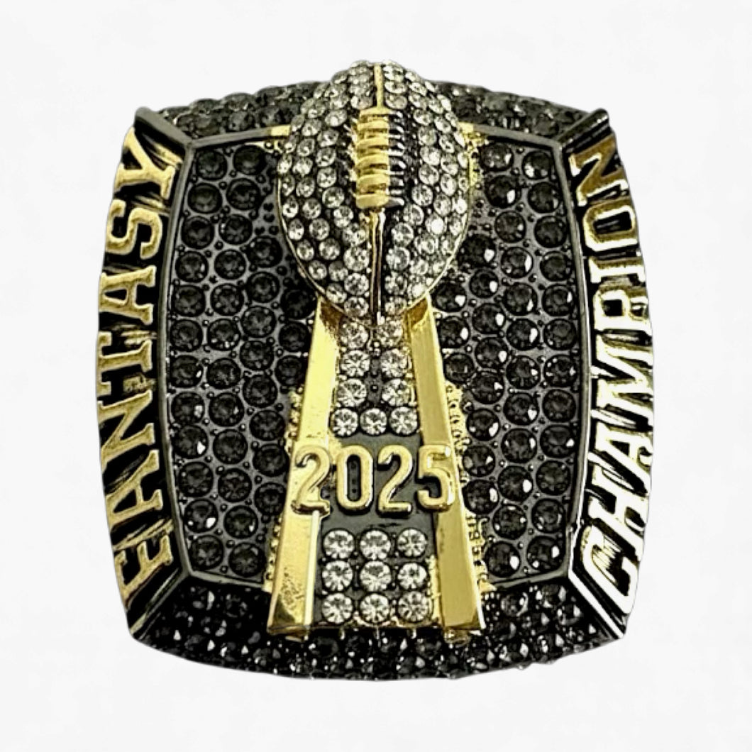 HUGE 2025 FANTASY FOOTBALL CHAMPIONSHIP RING Gunmetal Black + Gold