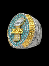 2025 Fantasy Football Championship Ring Silver and Gold with Blue Stones - Premium