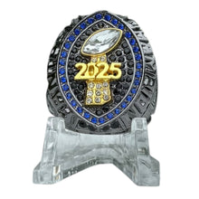 Premium 2025 FANTASY FOOTBALL RING Gunmetal + Gold (Blue Stones)