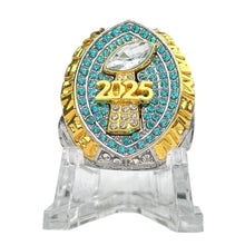2025 Fantasy Football Championship Ring Silver and Gold with Blue Stones - Premium