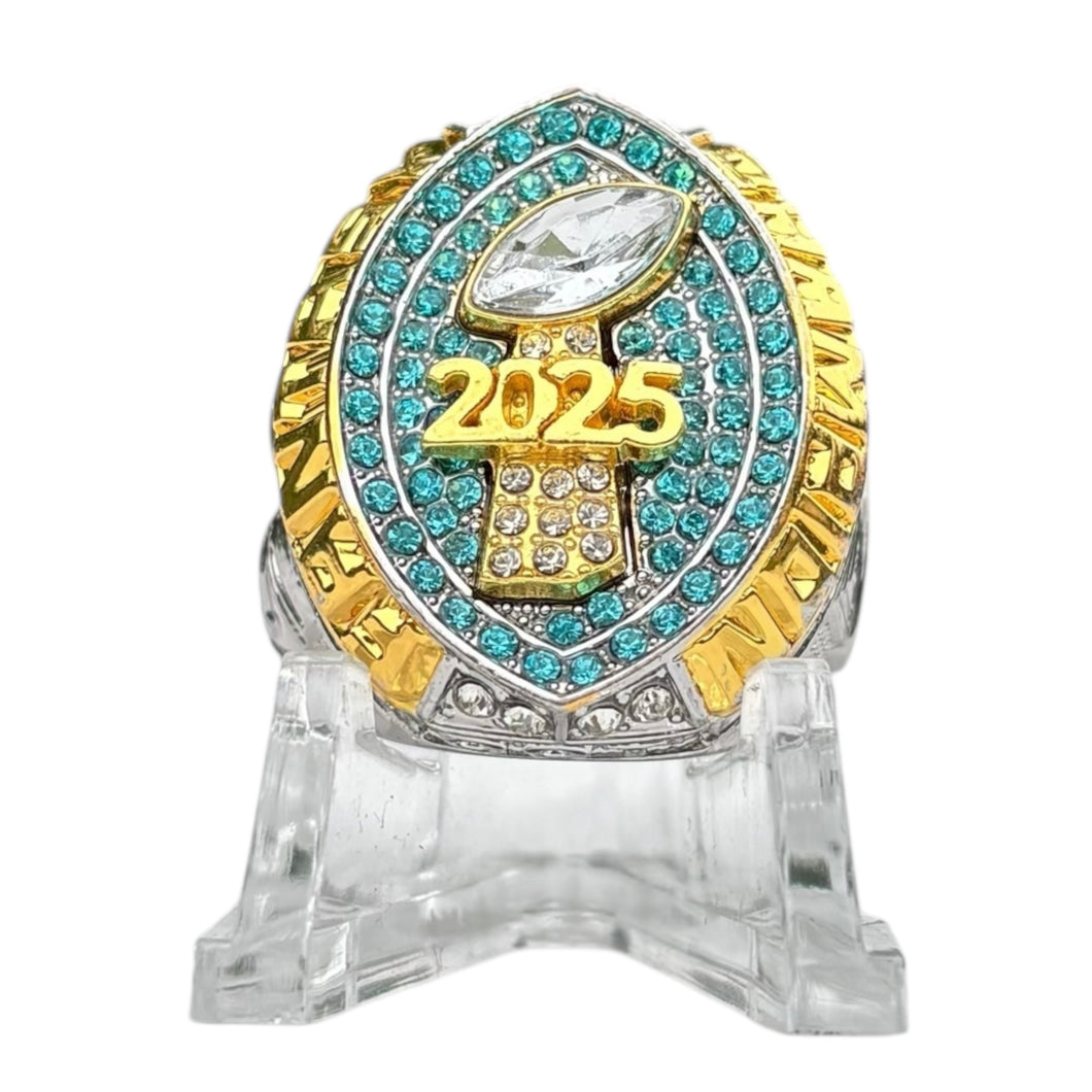 2025 Fantasy Football Championship Ring Silver and Gold with Blue Stones - Premium