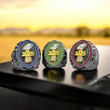 Premium 2025 FANTASY FOOTBALL RING Gunmetal + Gold (Blue Stones)