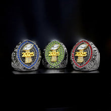 Premium 2025 FANTASY FOOTBALL RING Gunmetal + Gold (Blue Stones)