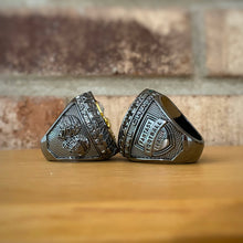 Premium 2025 FANTASY FOOTBALL RING Gunmetal + Gold (Blue Stones)