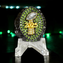 Premium 2025 FANTASY FOOTBALL RING Gunmetal + Gold (Green Stones)