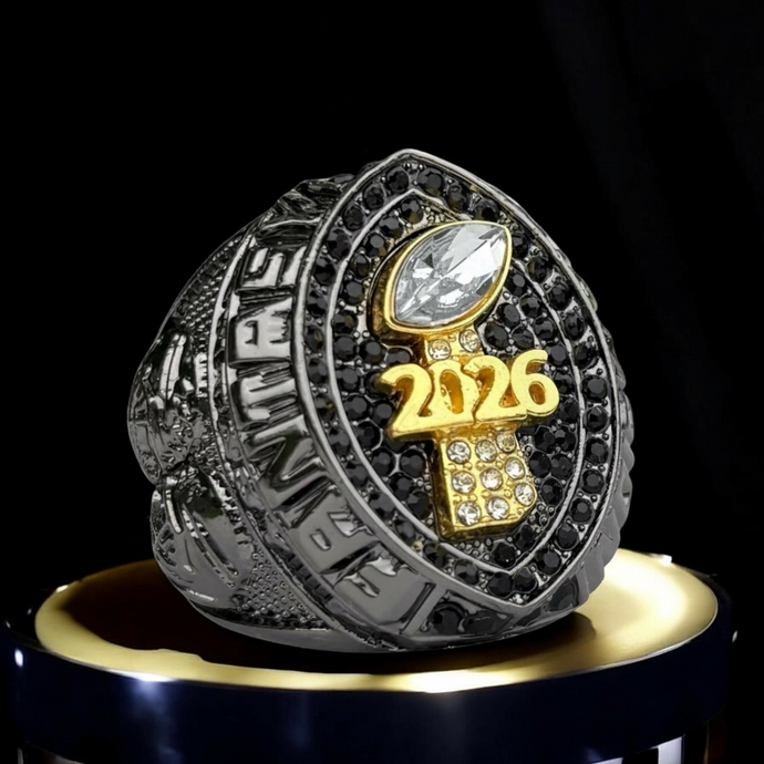 Premium 2026 FANTASY FOOTBALL CHAMPIONSHIP RING Gunmetal Black + Gold