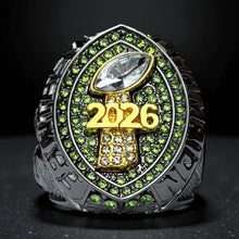 Premium 2026 FANTASY FOOTBALL RING Gunmetal + Gold (Green Stones)