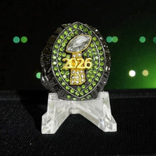 Premium 2026 FANTASY FOOTBALL RING Gunmetal + Gold (Green Stones)